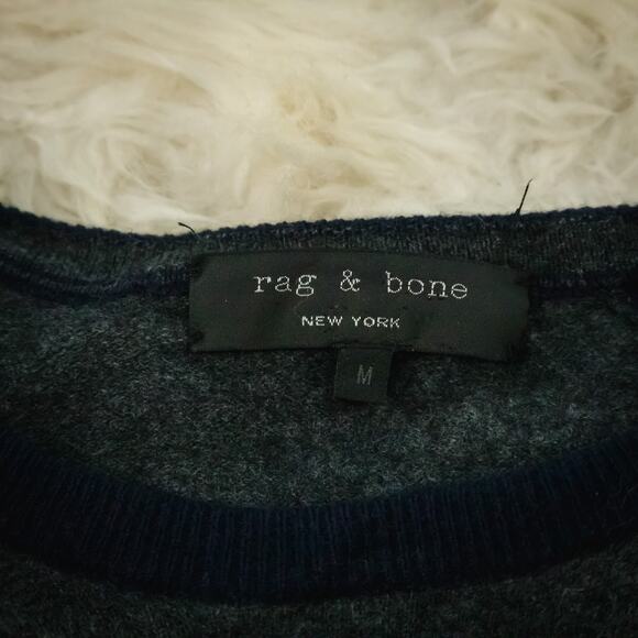 Rag & Bone Men's Size Medium M Gray Blue Raglan Crew Neck Merino Wool Sweater - Picture 3 of 6